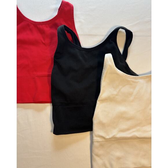 Victoria's Secret Other - Victoria's Secret Ribbed Knit Wireless Stretch Bralette Set Red Black White S/P